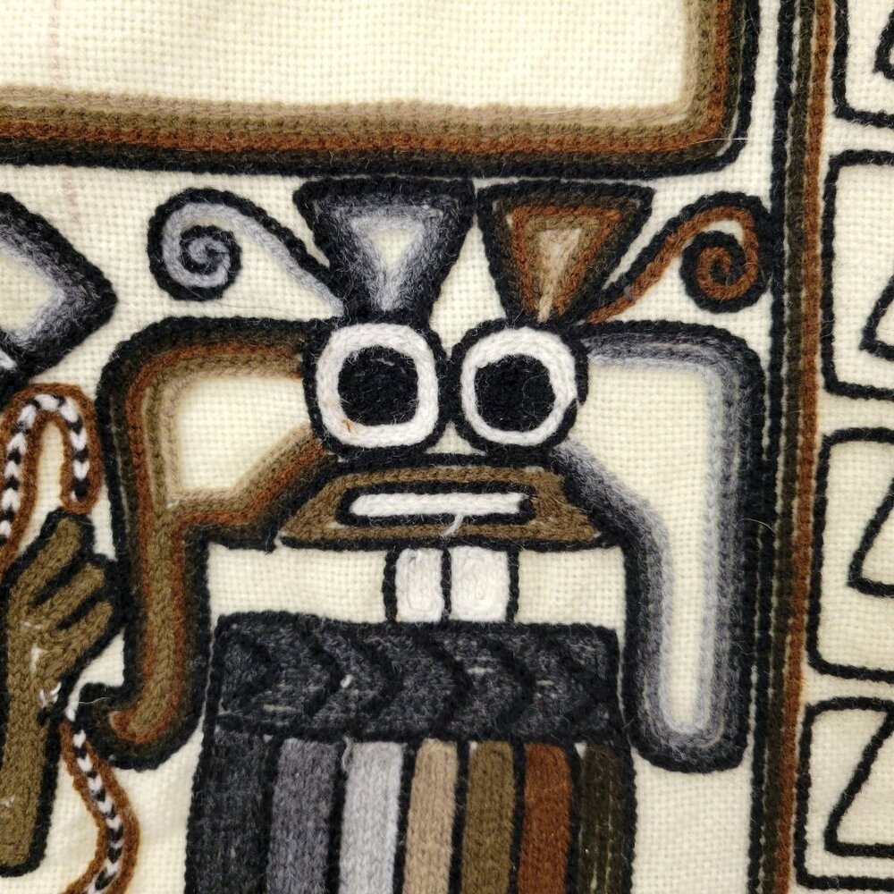 Handmade Peruvian Aztec Mayan Boho Folk Art Woven Wall Hanging Neutral Tones - Picture 7 of 11
